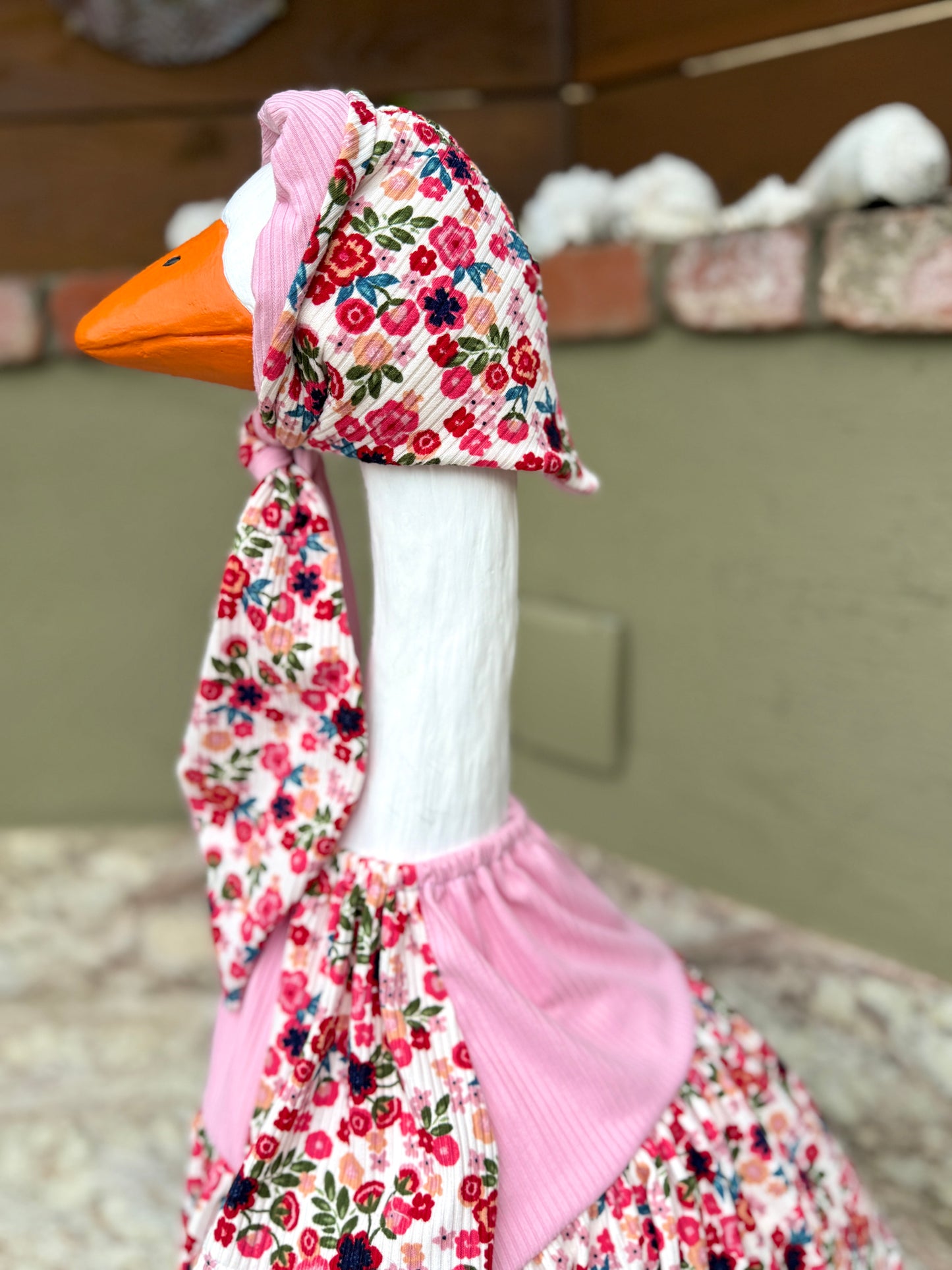 28" Goose pink floral knit Dress and Head Scarf