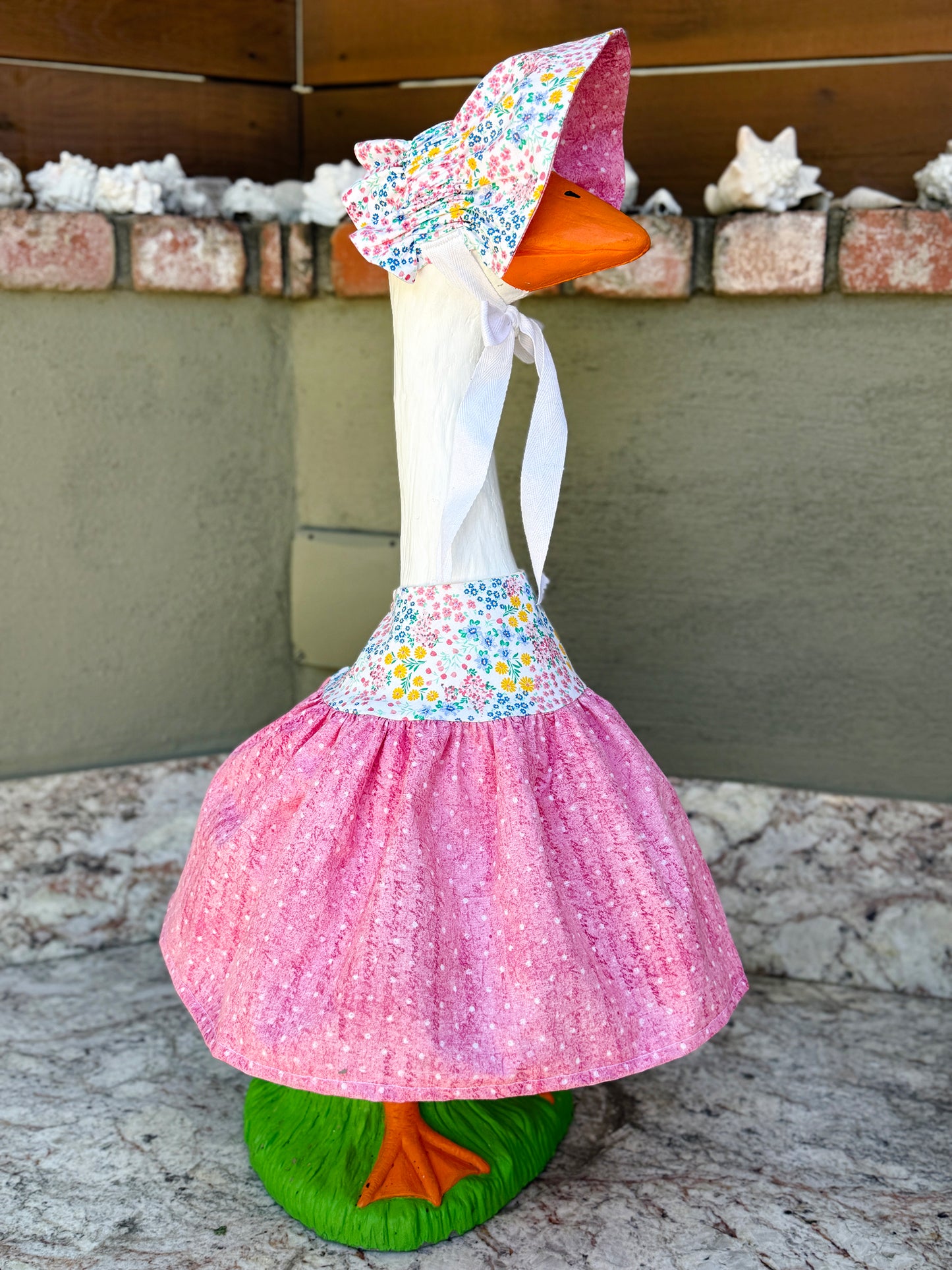 28” Daisy Goose Pretty Pink and Floral Dress and Bonnet