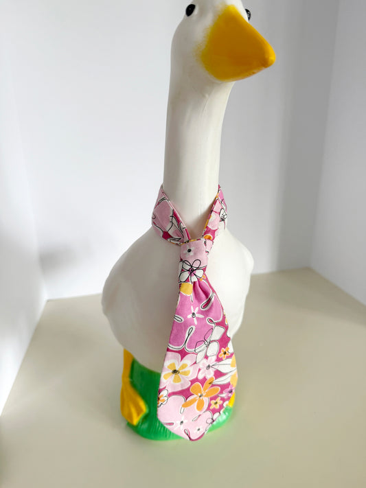 Goose Neck Tie Pink Tropical Floral