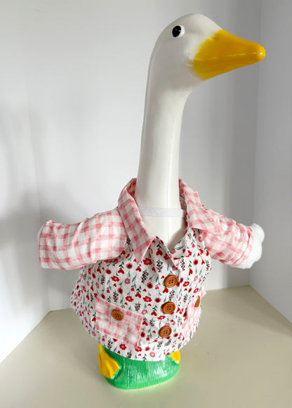 23" Goose Pink Check and Floral Button Up Shirt