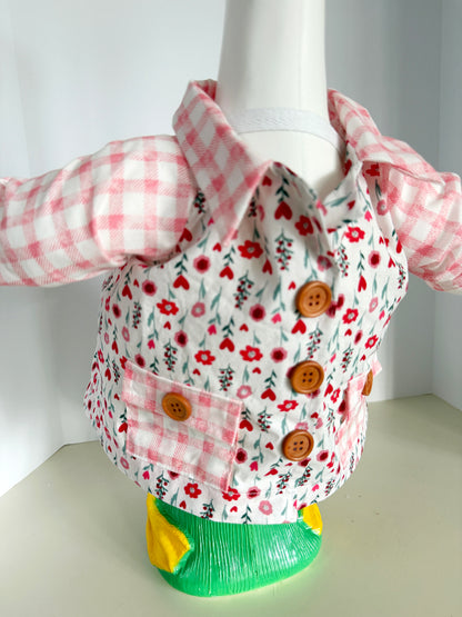 23" Goose Pink Check and Floral Button Up Shirt