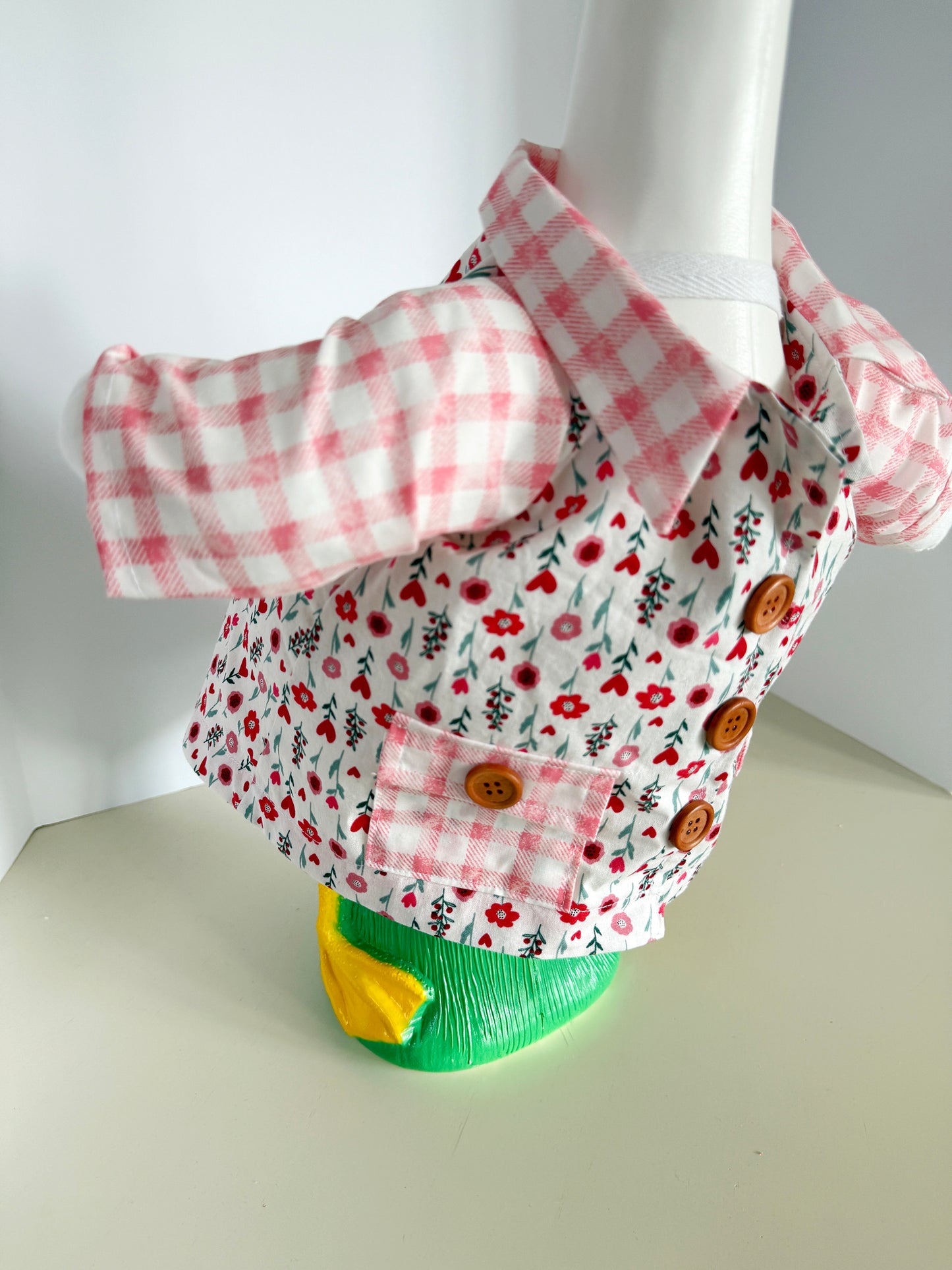 23" Goose Pink Check and Floral Button Up Shirt