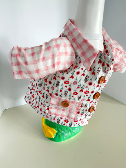 23" Goose Pink Check and Floral Button Up Shirt