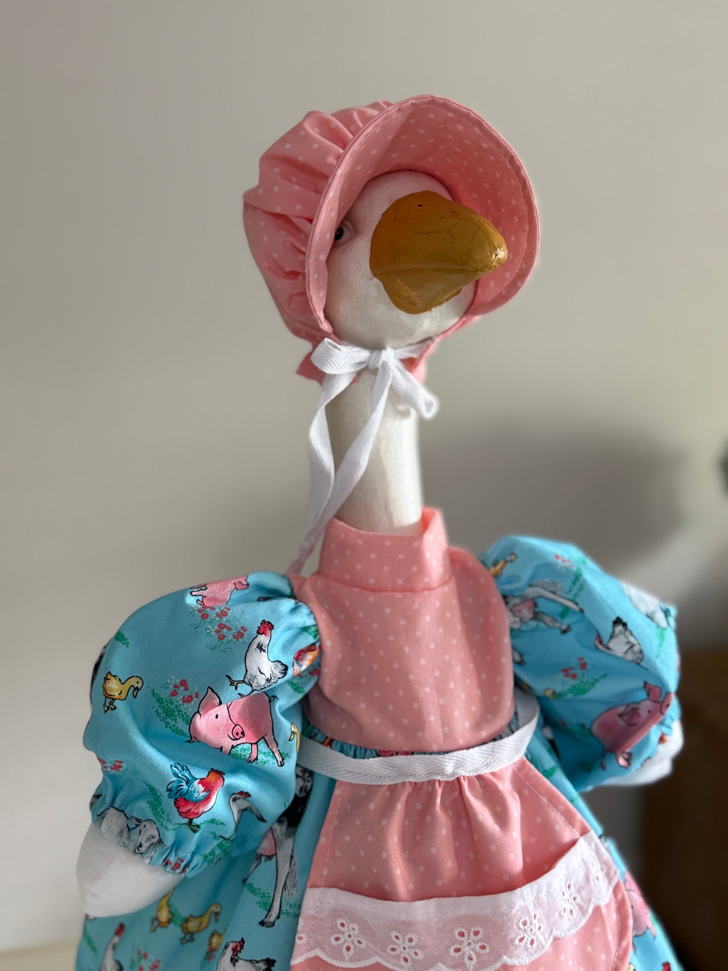 Choose size. Goose Dress and Bonnet, Apron Farm Animal