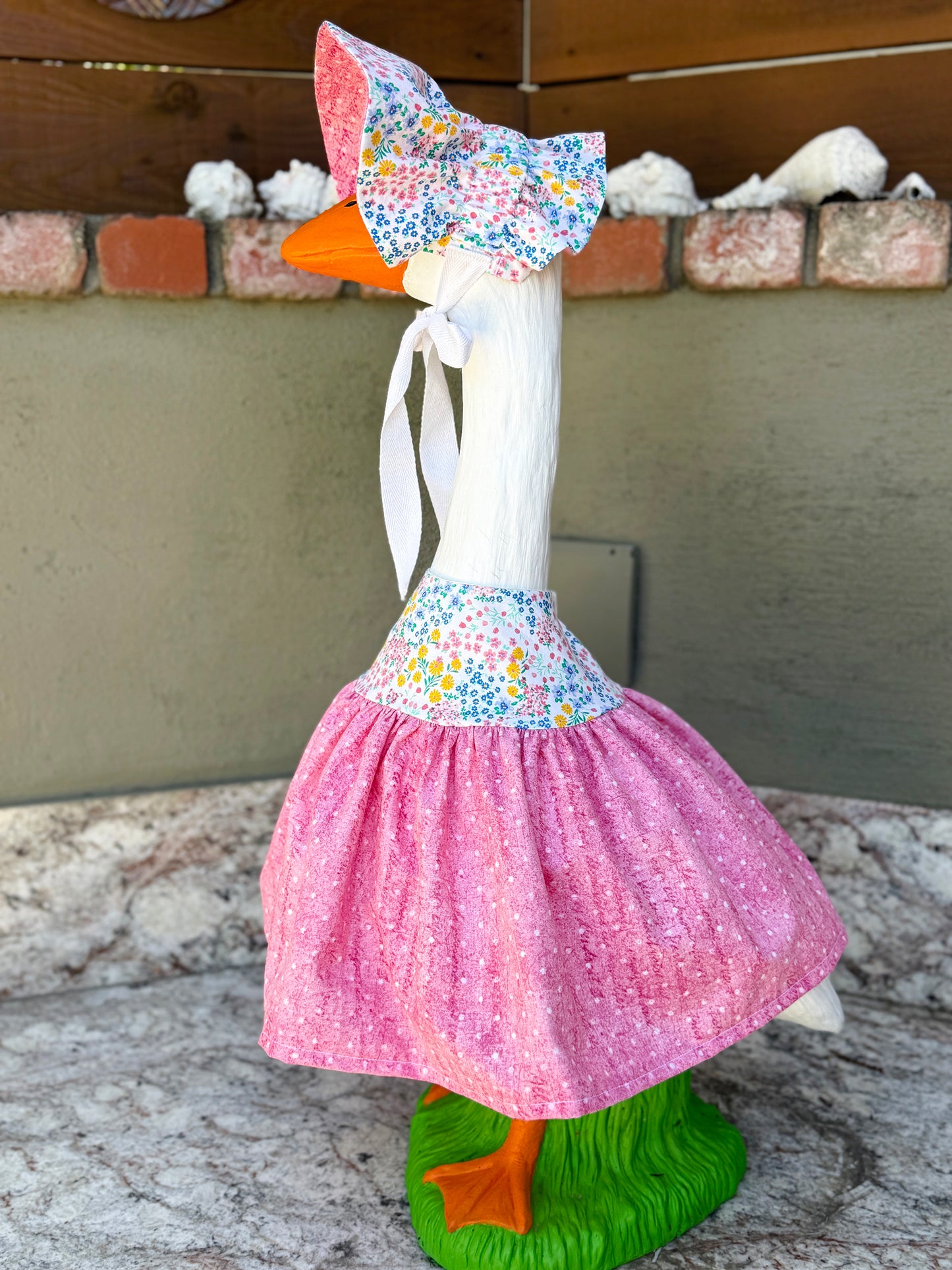28” Daisy Goose Pretty Pink and Floral Dress and Bonnet