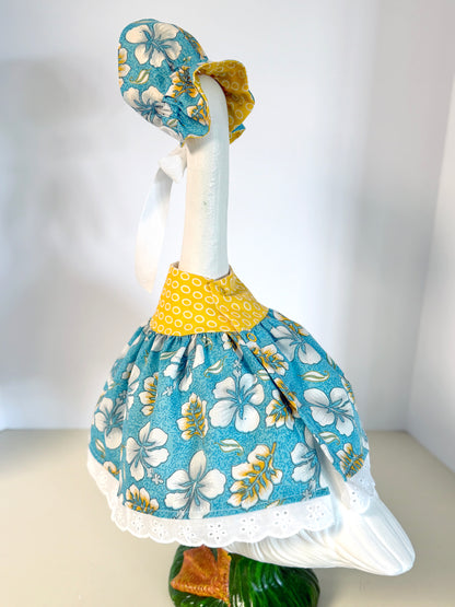 17” Daisy Goose Hawaiian Print Dress and Bonnet