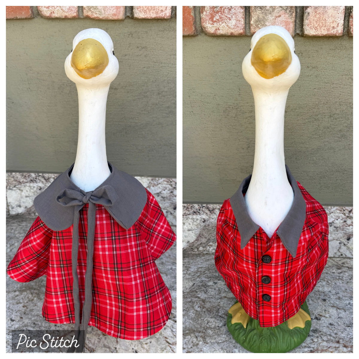 23" SET of 2 matching red plaid outfits Porch Goose