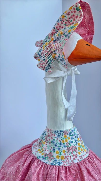 28”  pink and floral dress & bonnet- porch goose