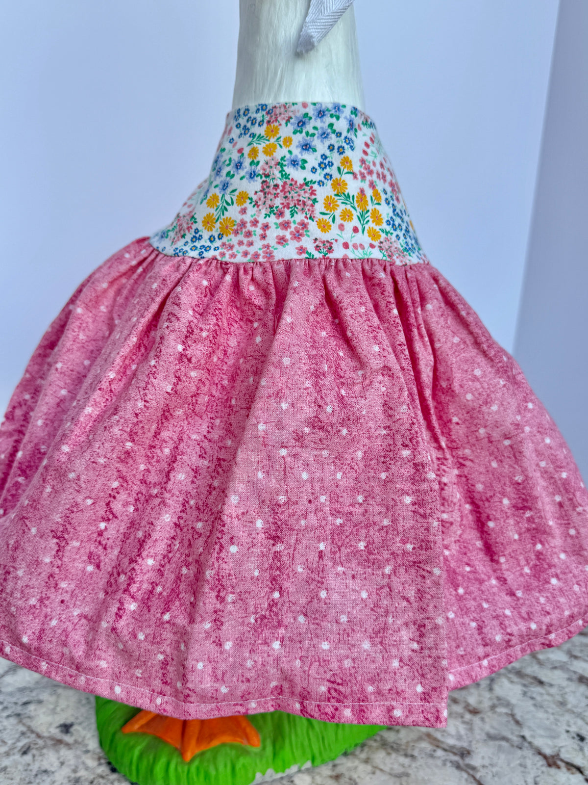 28”  pink and floral dress & bonnet- porch goose
