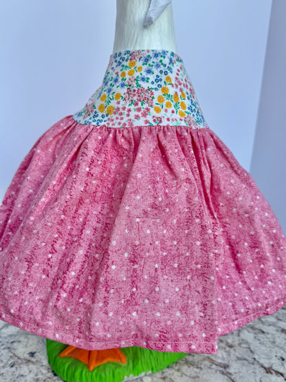 28”  pink and floral dress & bonnet- porch goose