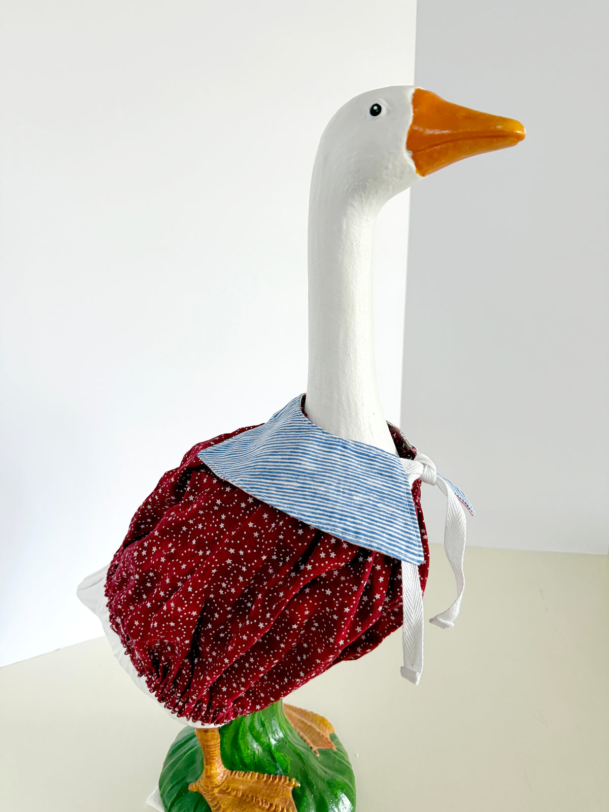 17-21"  Red Cinched Dress with reversible collar Porch Goose