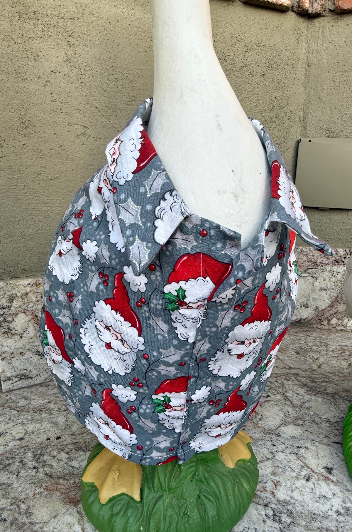 28” Santa collared shirt - porch goose