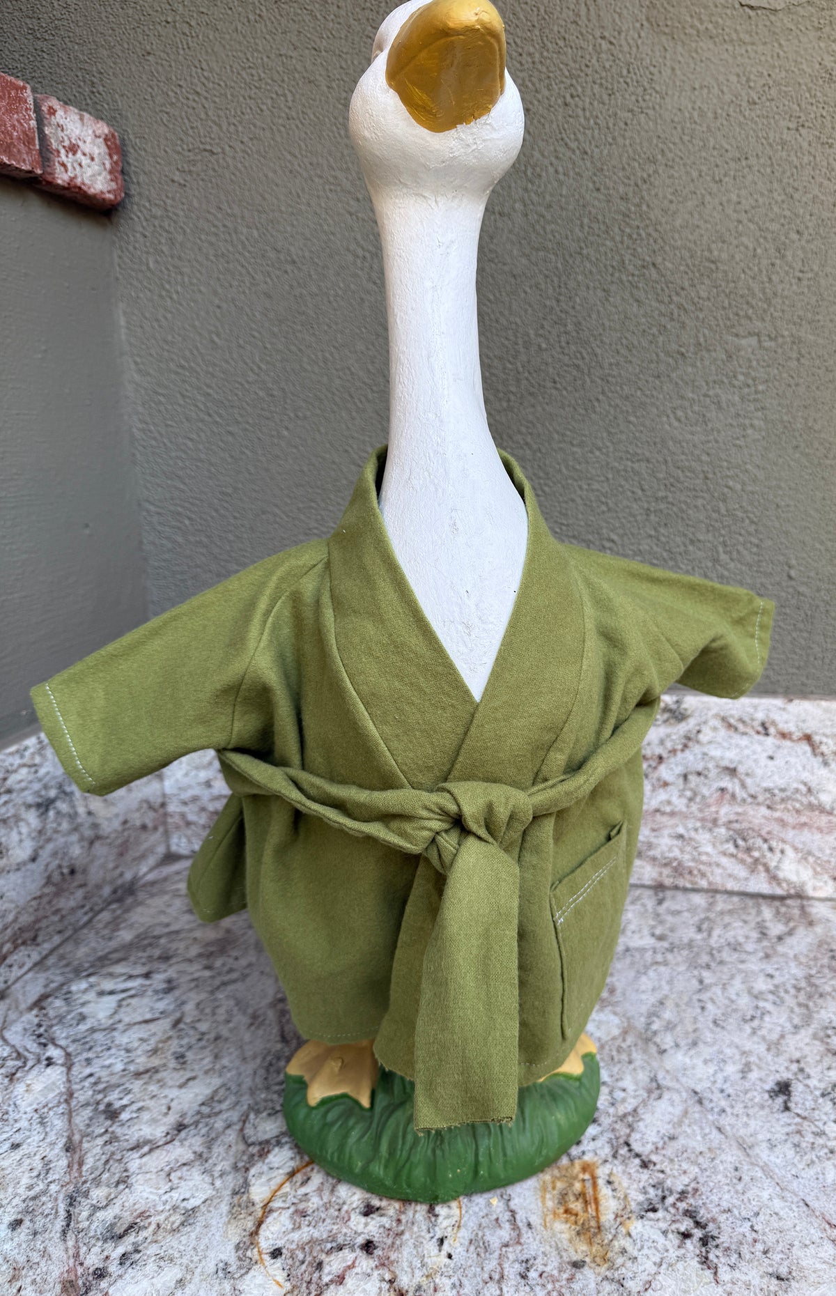 23"  Green flannel bathrobe - Porch Goose