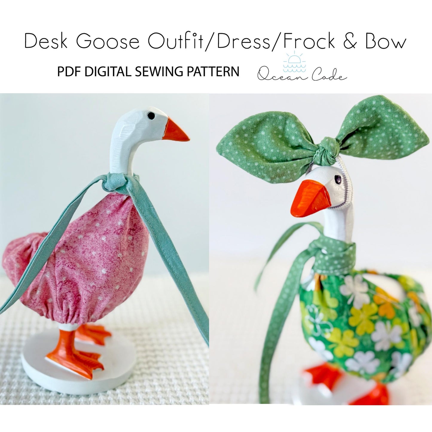Desk Goose Dress, and Hair Bow. Digital Sewing Pattern