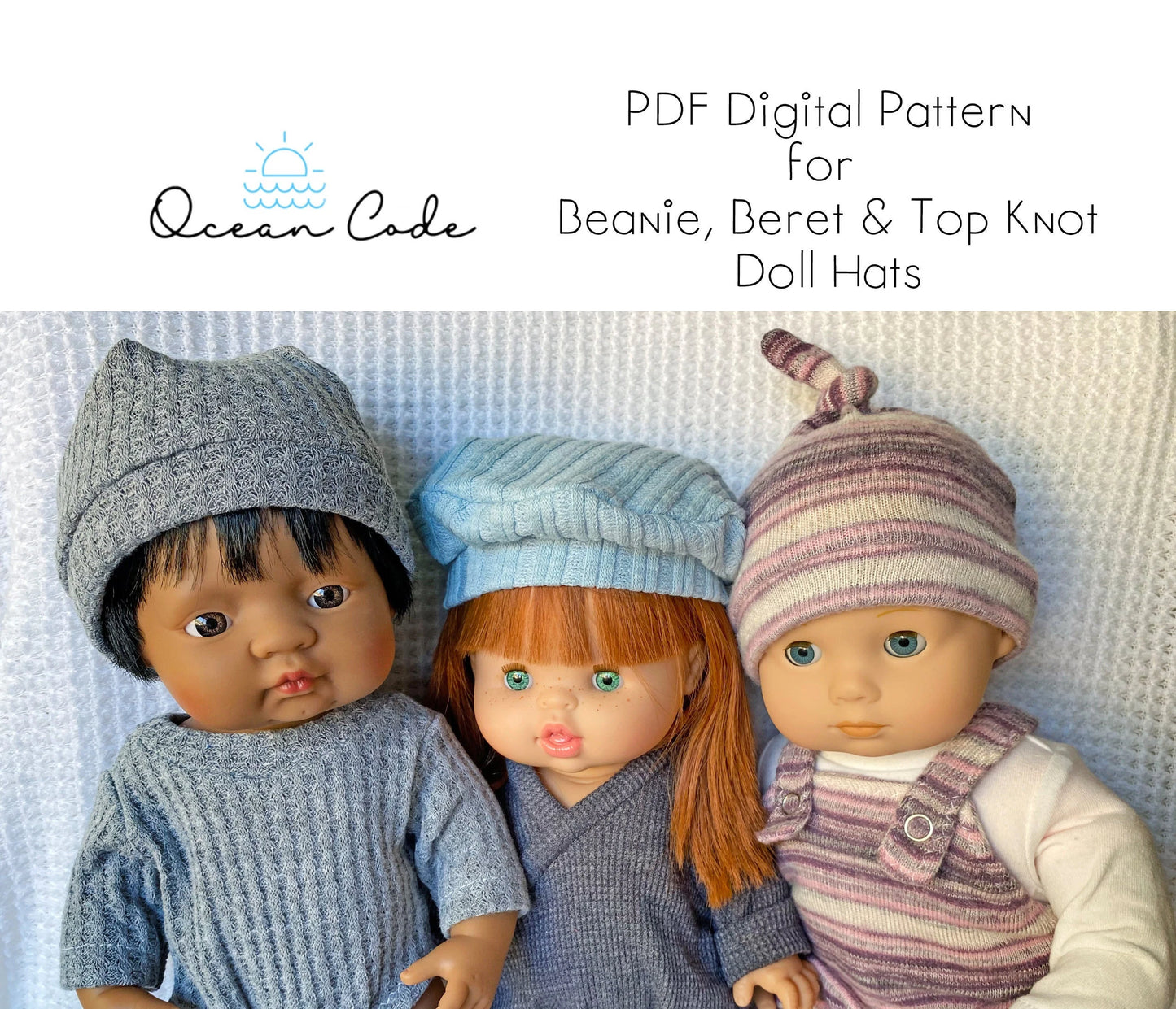 Bitty Baby Doll Knit Beanies and Beret Hat - Digital Sewing Pattern PDF