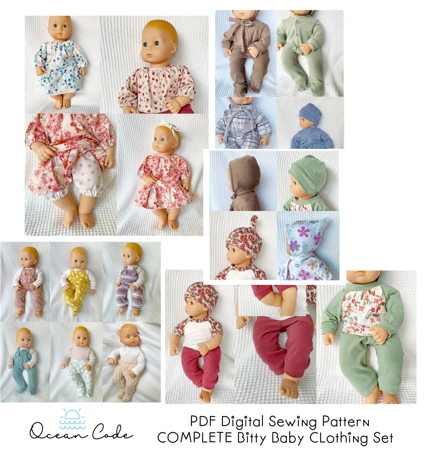Bitty Baby Doll COMPLETE Sewing Bundle - Pajamas, pants, overalls, t-shirts, hats and more