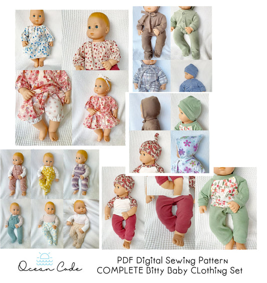 Bitty Baby Doll COMPLETE Sewing Bundle - Pajamas, pants, overalls, t-shirts, hats and more