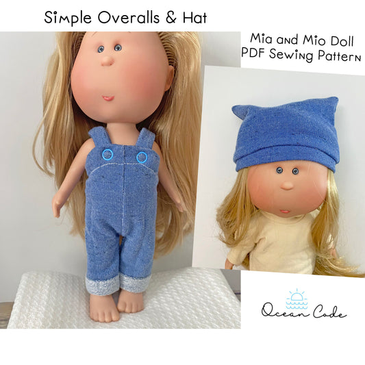 Mia Doll Simple Overalls and Hat PDF Sewing Pattern to fit the Nine's D'Onil  Doll - 12"doll