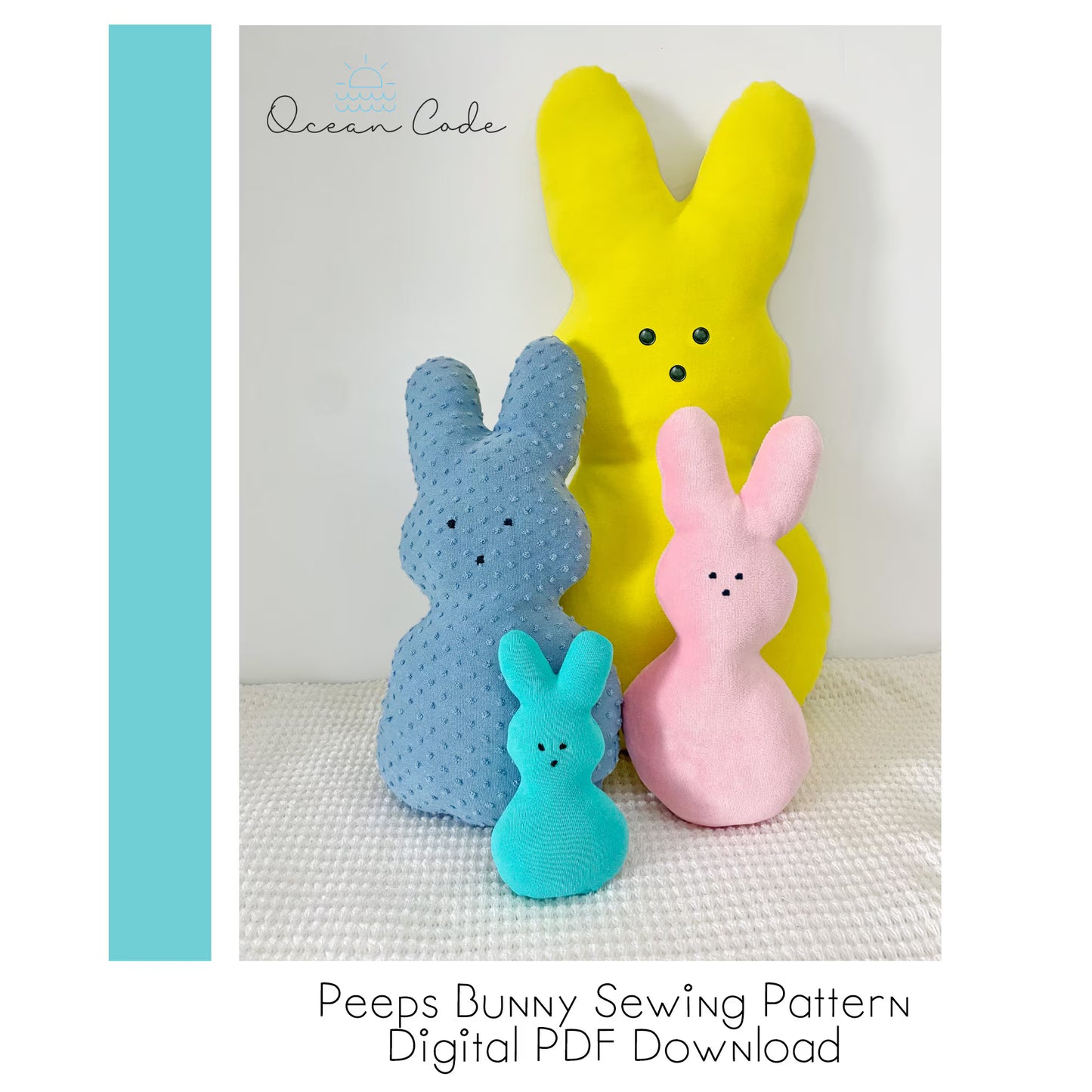 Peep Fabric Plush Bunny - Stuffed Easter Bunny Toy - Digital Sewing Pattern PDF Download - projector file included