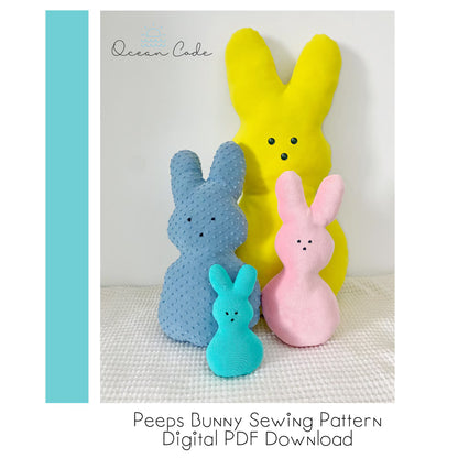 Peep Fabric Plush Bunny - Stuffed Easter Bunny Toy - Digital Sewing Pattern PDF Download - projector file included