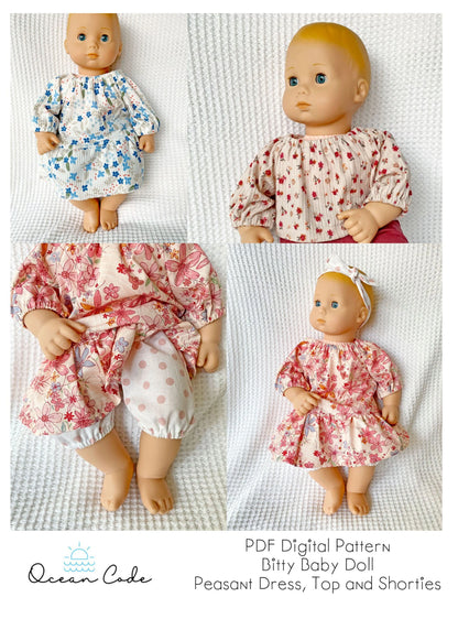 Bitty Baby Doll Peasant dress, top and shorties - Digital PDF Sewing Pattern