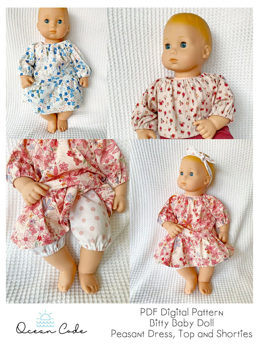 Bitty Baby Doll Peasant dress, top and shorties - Digital PDF Sewing Pattern