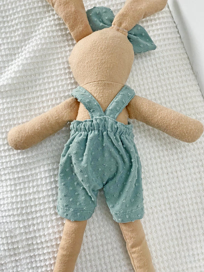 Jax Bunny Stuffed Rabbit Plush Toy PDF Digital Sewing Pattern - Kids Easter Basket Gift - With Overalls and Bow