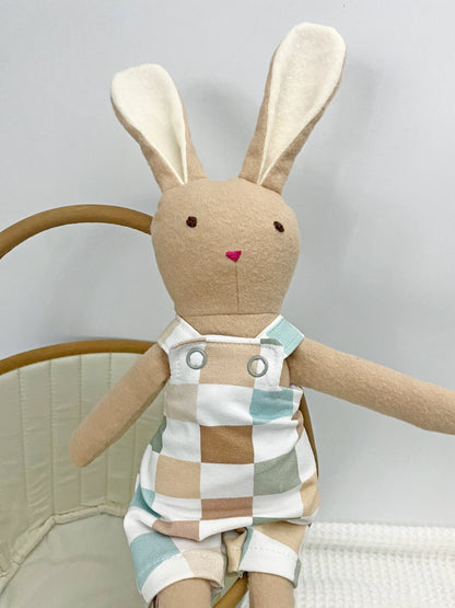 Jax Bunny Stuffed Rabbit Plush Toy PDF Digital Sewing Pattern - Kids Easter Basket Gift - With Overalls and Bow