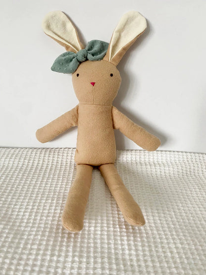 Jax Bunny Stuffed Rabbit Plush Toy PDF Digital Sewing Pattern - Kids Easter Basket Gift - With Overalls and Bow