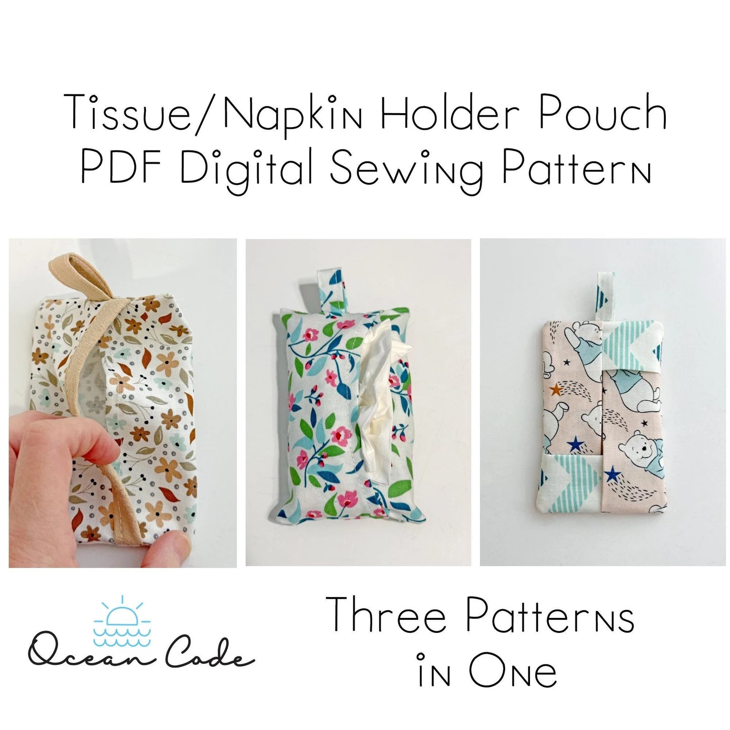Tissue Pouch Napkin Holder - 3 different options - pdf digital sewing pattern