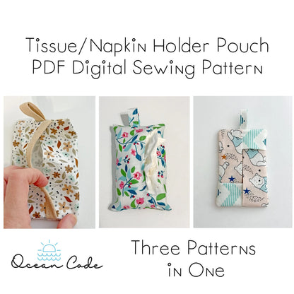 Tissue Pouch Napkin Holder - 3 different options - pdf digital sewing pattern