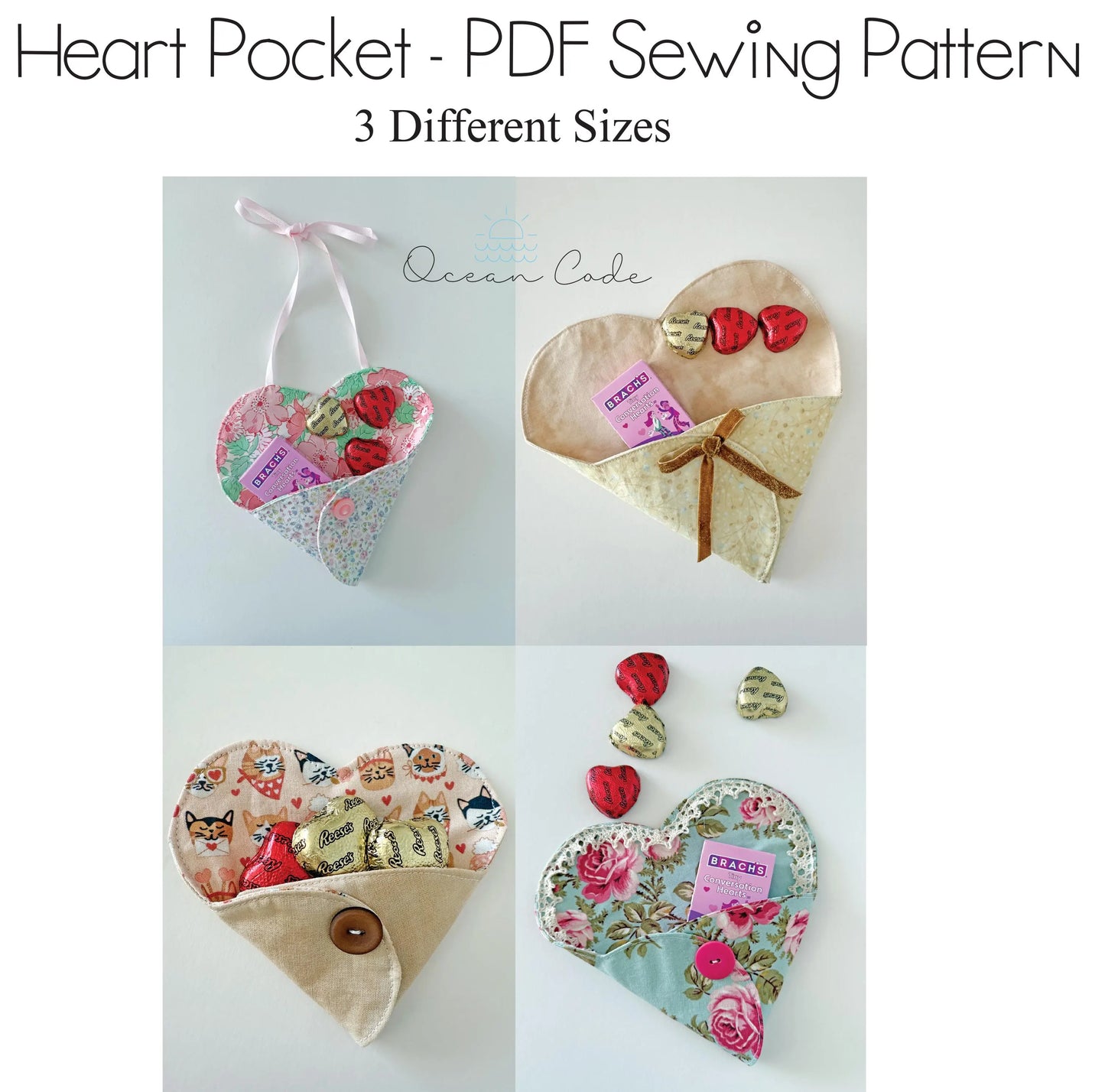 Fabric Heart Pocket Valentine's Gift Candy Love Note PDF Digital Sewing Pattern