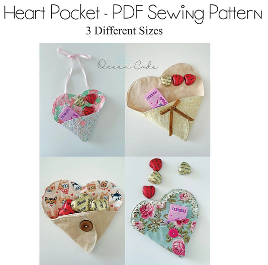 Fabric Heart Pocket Valentine's Gift Candy Love Note PDF Digital Sewing Pattern