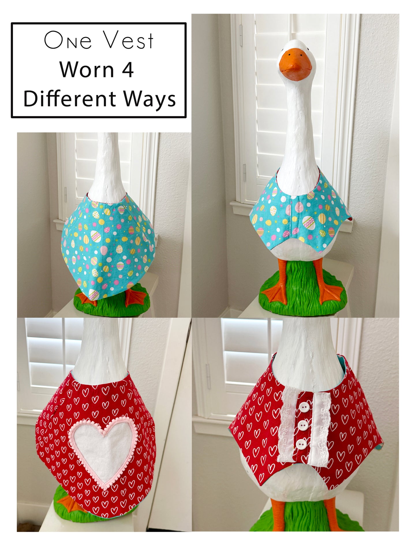 28" Porch Goose Reversible Vest - can be worn four different ways